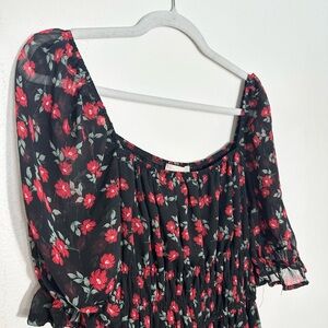 Altar'd State Black and Red Floral Mini Dress